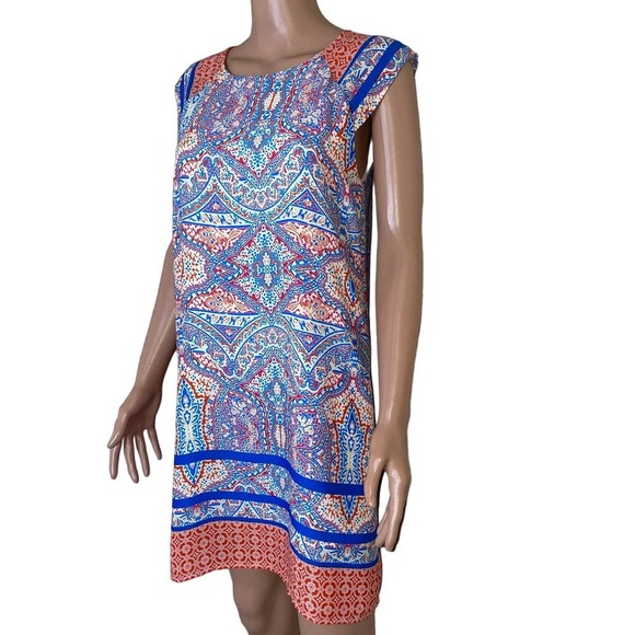 Everly Women's dress Orange Blue Boho Print A-line Size Sm Anthropologie sheath - Picture 6 of 8